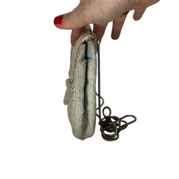 50's 60's  Vintage DeLill Beaded Evening Bag Iridescent White Purse Metal Strap - Picture 13 of 16